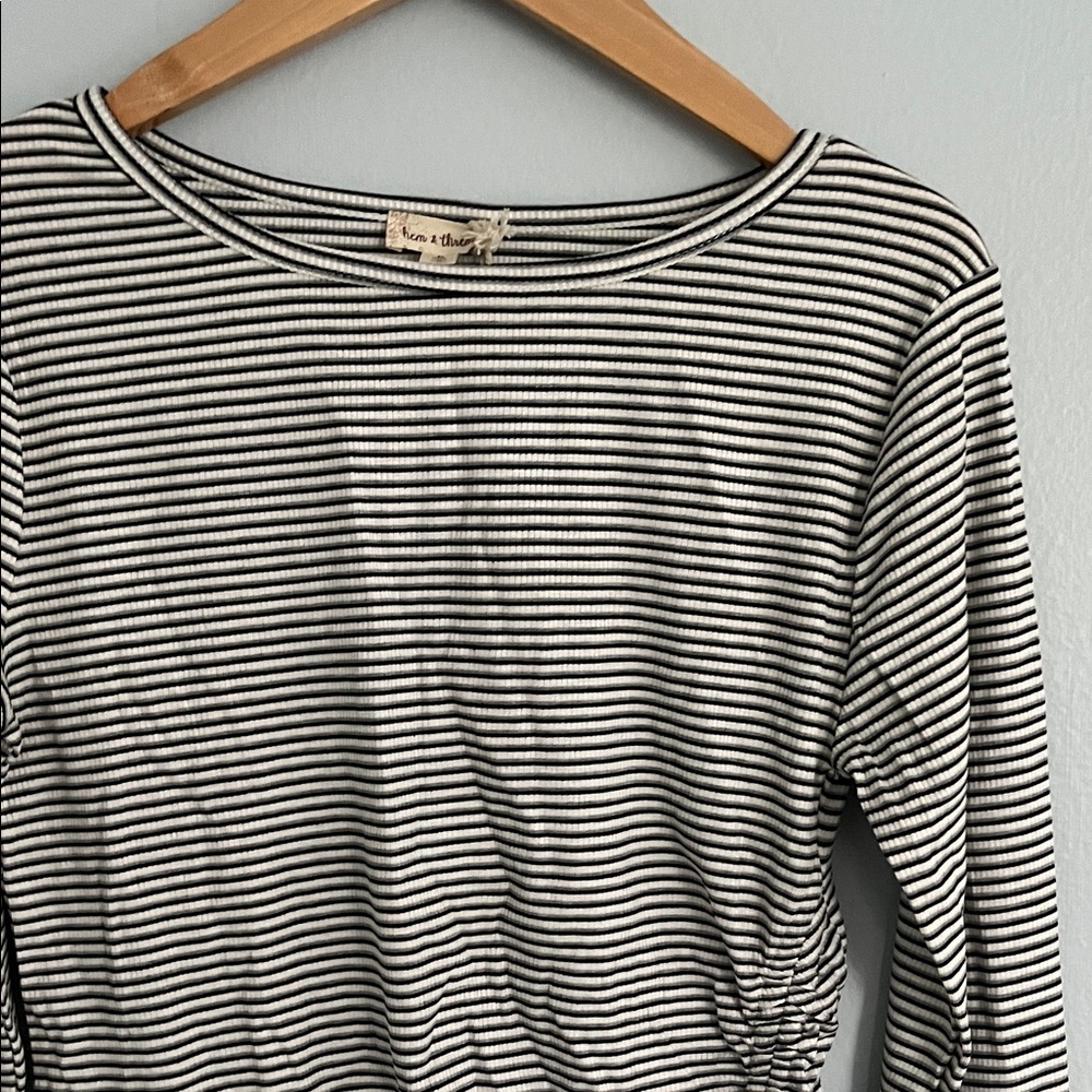 Striped Ruched Long Sleeve Tee